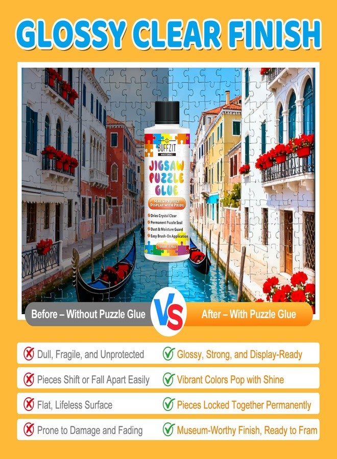 BUFFZIT Jigsaw Puzzle Glue Clear - Puzzle Sealer Kit for Adults & Kids, Non-Toxic, Quick-Dry, Water-Soluble, Transparent Puzzle Adhesive, Preserves Completed Paper, Wood, Photo & Diamond Puzzles, 100ml/3.4oz - Image 5